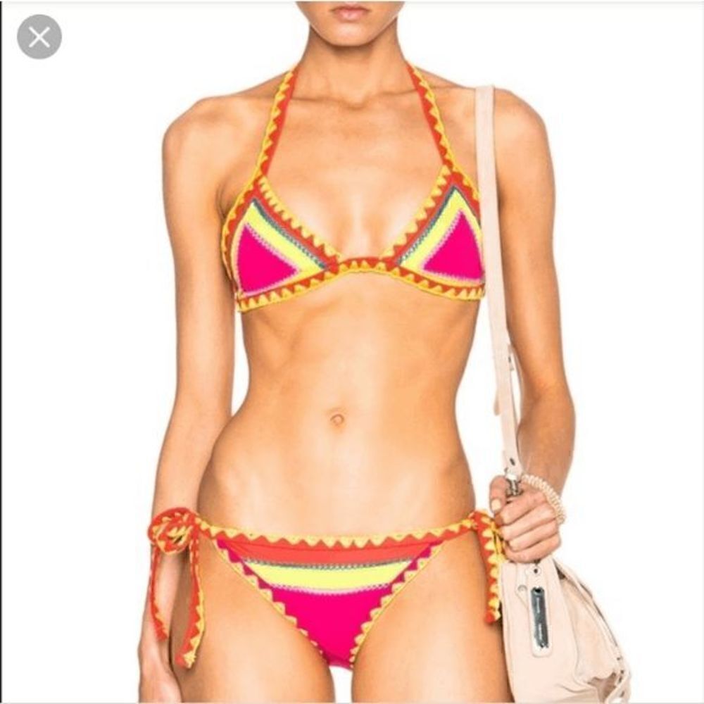 SAME Swim Los Angeles The Catch Bottoms Neon Pink Yellow (xs)